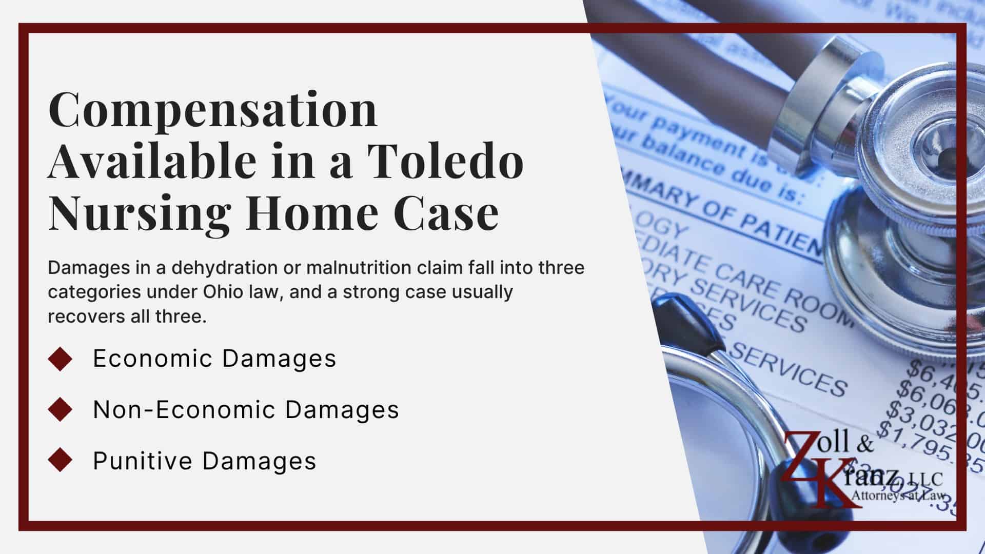 Filing a Negligence Lawsuit Against a Toledo Nursing Home; Steps to Take When You Suspect Dehydration or Malnutrition; Federal and Ohio Standards for Nutrition and Hydration; Serious Health Complications From Dehydration and Malnutrition; Common Causes of Dehydration and Malnutrition in Nursing Homes; Warning Signs of Malnutrition in Nursing Home Residents; Warning Signs of Dehydration in Nursing Home Residents; Who Can Report Nursing Home Abuse; Legal Elements of an Ohio Dehydration or Malnutrition Claim; Evidence Used to Prove a Dehydration or Malnutrition Case; Compensation Available in a Toledo Nursing Home Case