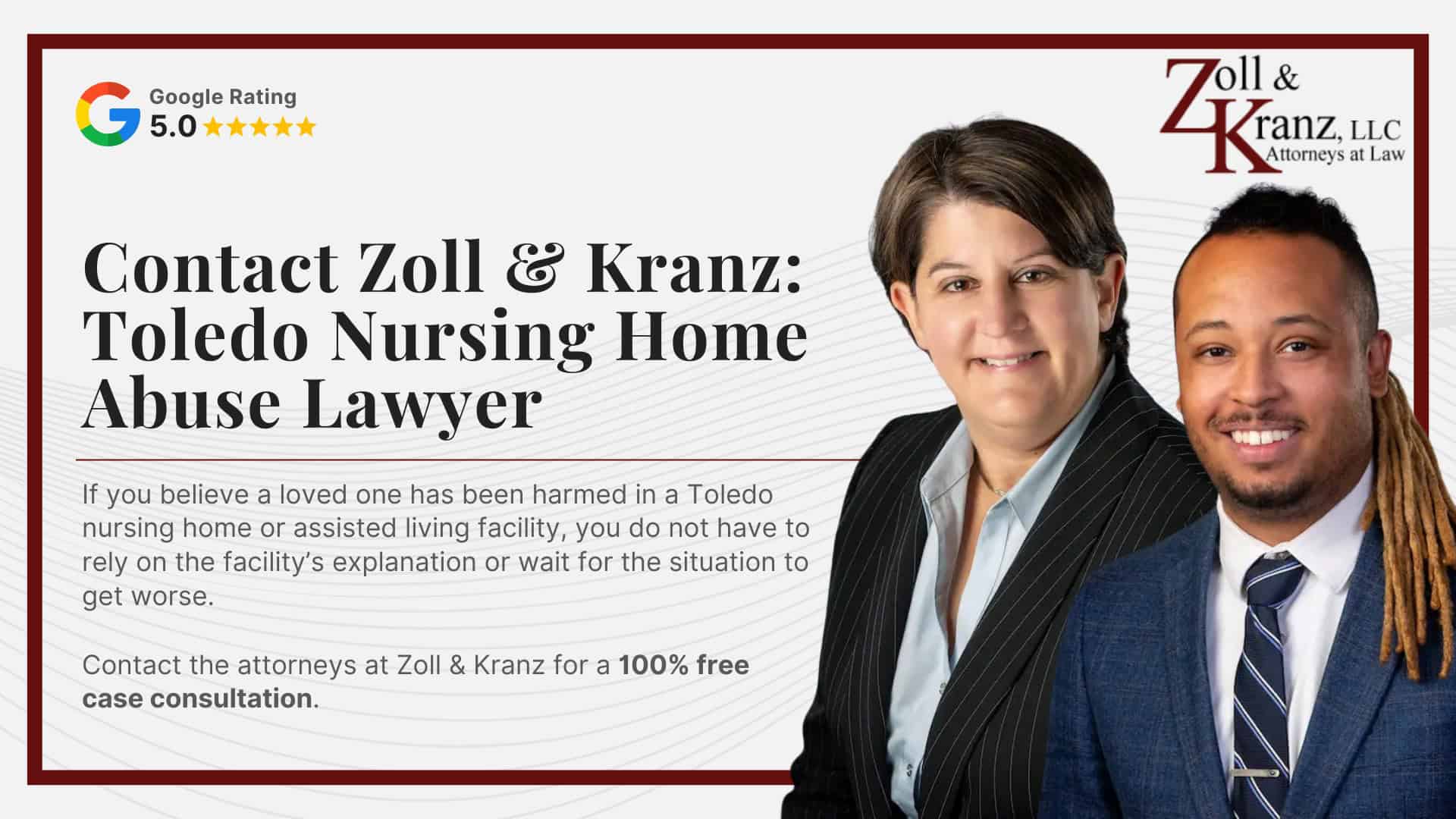 Contact Zoll & Kranz_ Toledo Traumatic Brain Injury Attorneys; Contact Zoll & Kranz Toledo Traumatic Brain Injury Attorneys; How Our Law Firm Investigates Nursing Home Abuse And Neglect; Wrongful Death Damages When Neglect Leads to Fatal Harm; Damages In Nursing Home Abuse And Neglect Cases; Ohio Laws And Regulations That Apply to Nursing Home Abuse Cases; How To Report Concerns to Ohio Agencies And The Long-Term Care Ombudsman; What To Do If You Suspect Nursing Home Abuse In Toledo; Types of Nursing Home Abuse Cases We Handle; Warning Signs of Nursing Home Abuse And Neglect; Nursing Home Negligence Can Include System Failures, Not Just One Staff Member’s Conduct; What Counts as Nursing Home Abuse And Neglect In Ohio; What Counts as Nursing Home Abuse And Neglect In Ohio