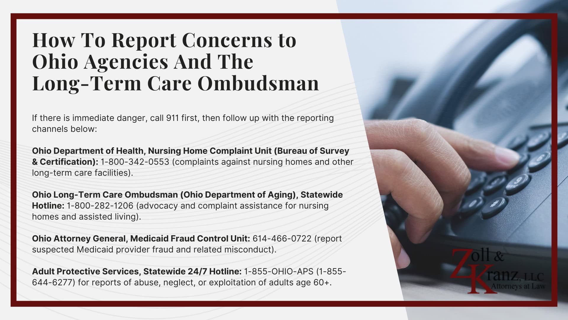 How To Report Concerns to Ohio Agencies And The Long-Term Care Ombudsman; What To Do If You Suspect Nursing Home Abuse In Toledo; Types of Nursing Home Abuse Cases We Handle; Warning Signs of Nursing Home Abuse And Neglect; Nursing Home Negligence Can Include System Failures, Not Just One Staff Member’s Conduct; What Counts as Nursing Home Abuse And Neglect In Ohio; What Counts as Nursing Home Abuse And Neglect In Ohio