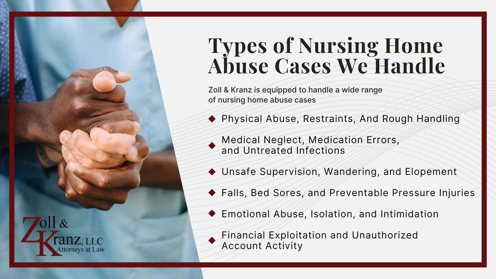 Types of Nursing Home Abuse Cases We Handle; Warning Signs of Nursing Home Abuse And Neglect; Nursing Home Negligence Can Include System Failures, Not Just One Staff Member’s Conduct; What Counts as Nursing Home Abuse And Neglect In Ohio; What Counts as Nursing Home Abuse And Neglect In Ohio