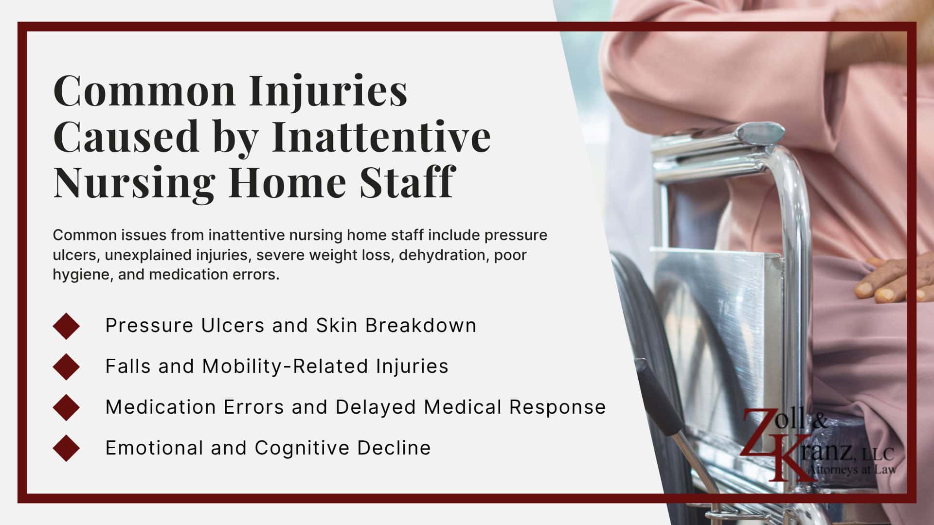 Common Injuries Caused by Inattentive Nursing Home Staff; Key Warning Signs of Inattentive Care in Nursing Homes; Physical Signs; Hygiene and Daily Care Signs; Behavioral Signs