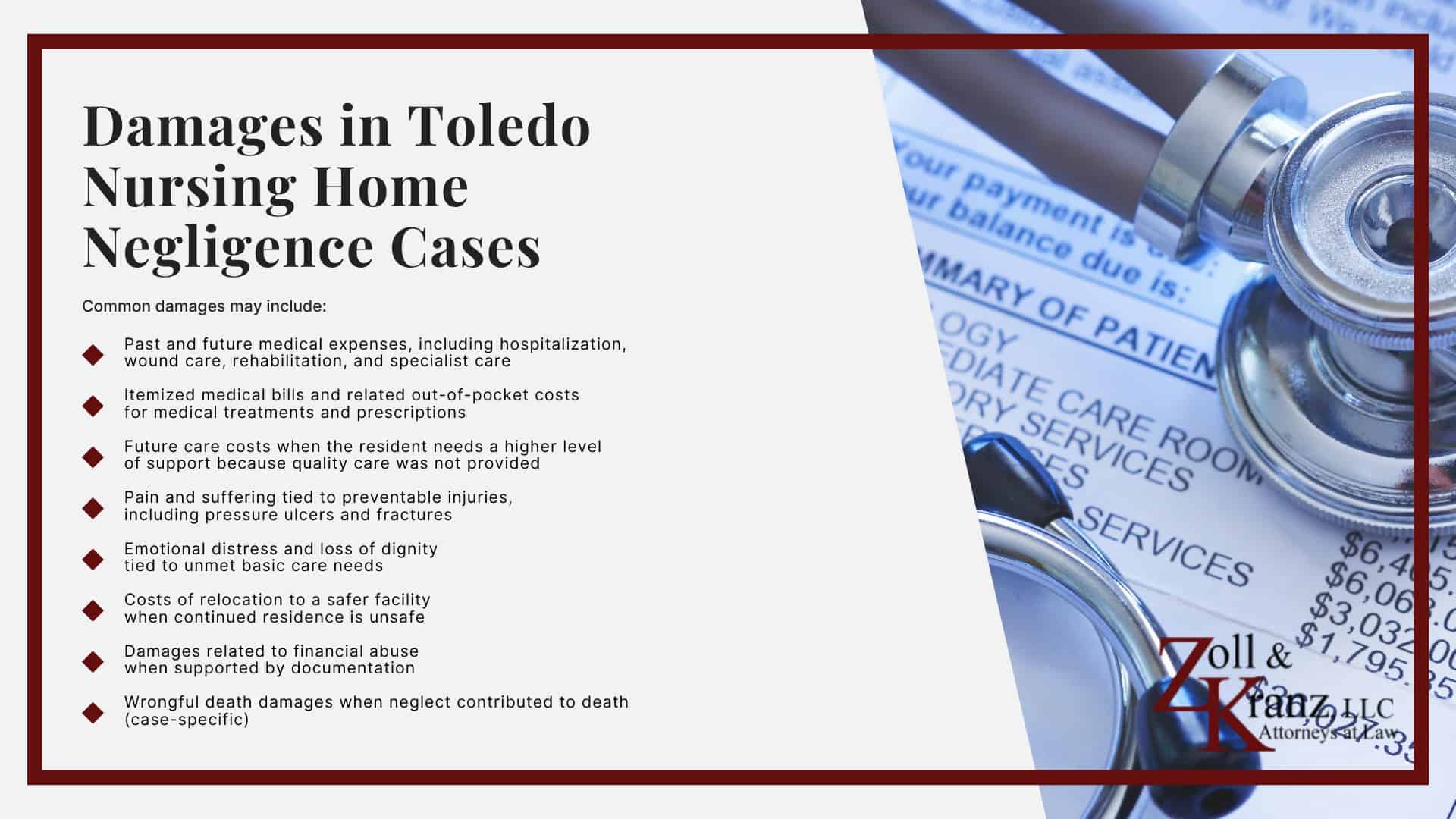 Do You Qualify For a Nursing Home Negligence Case; How Our Lawyers Represent Nursing Home Residents at Risk; Steps to Take After Nursing Home Neglect Occurs; The Legal Process of Toledo Nursing Home Neglect Claims; Common Causes of Nursing Home Negligence; What is Considered Nursing Home Abuse or Neglect; Damages in Toledo Nursing Home Negligence Cases (2)