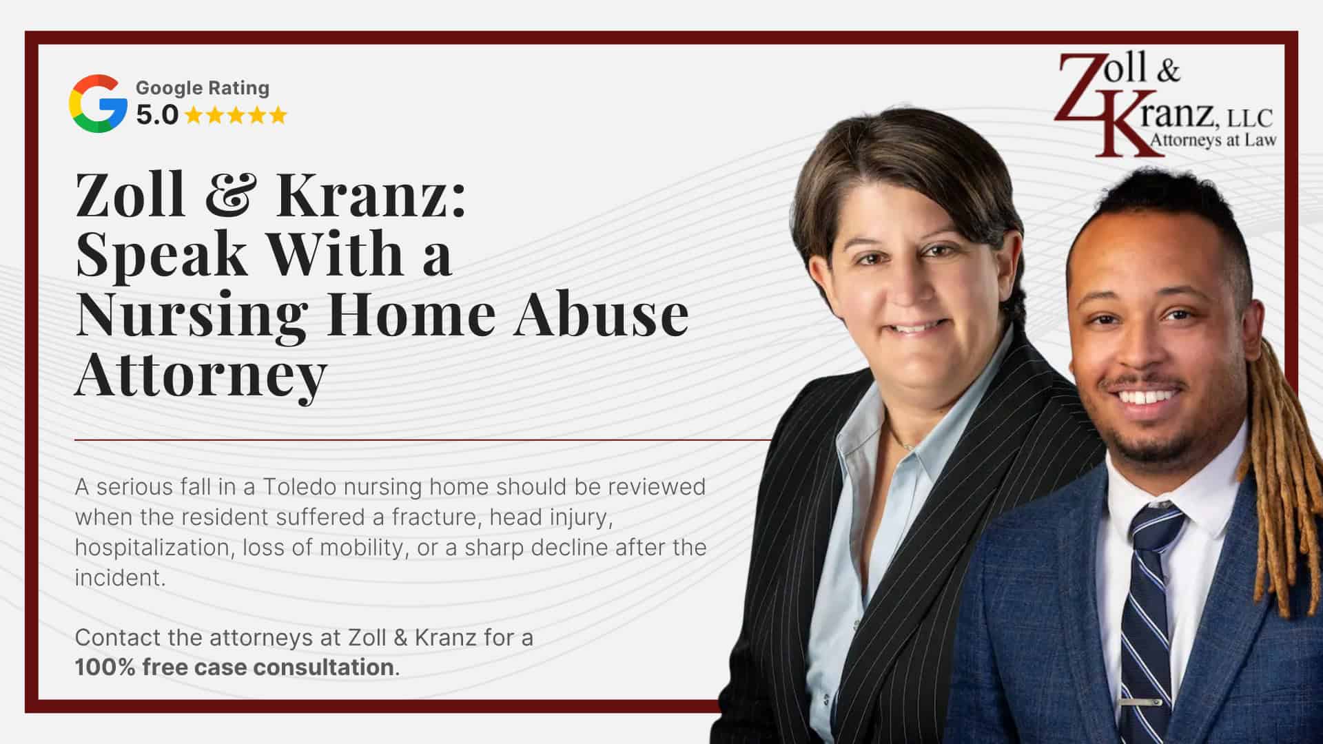 Zoll & Kranz_ Speak With a Nursing Home Abuse Attorney; Damages in Nursing Home Fall Lawsuits; Evidence Used in Nursing Home Fall Cases; Elements of a Nursing Home Negligence Claim; Filing a Nursing Home Negligence Claim for Falls; Federal and Ohio Nursing Home Fall Laws; Common Injuries From Nursing Home Falls; How to Prevent Falls in Nursing Homes; Why Falls Are Common in Nursing Homes; Common Causes of Nursing Home Falls