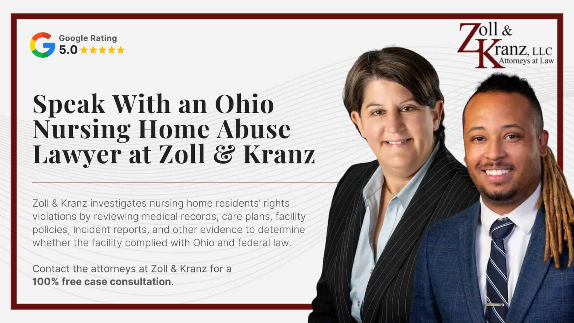 Speak With an Ohio Nursing Home Abuse Lawyer at Zoll & Kranz; Steps to Take When Residents Rights Are Violated in Ohio; Who Can File a Claim for an Ohio Nursing Home Resident; Involuntary Discharge of Ohio Nursing Home Residents; Physical and Chemical Restraints in Ohio Nursing Homes; Common Nursing Home Resident Rights Violations; Basic Rights of an Ohio Nursing Home Resident; Nursing Home Resident Rights Under Federal and State Law