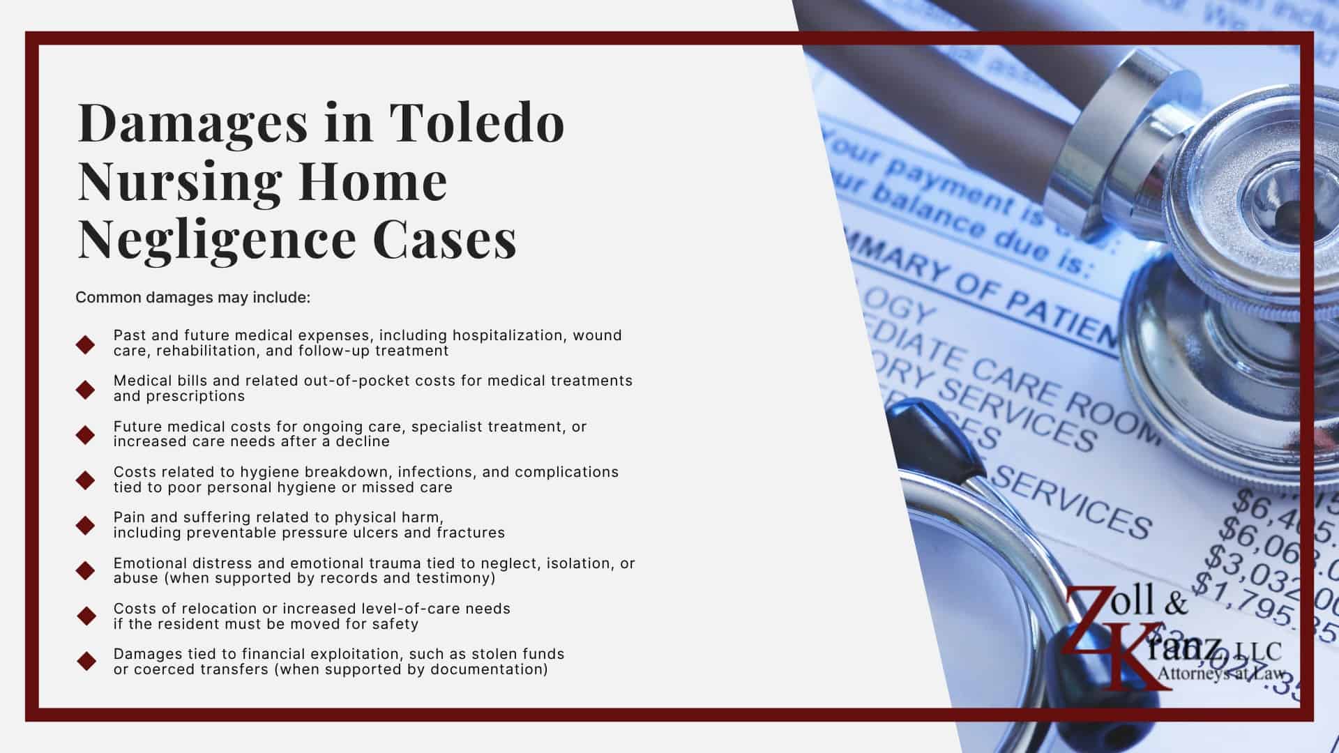 Do You Qualify For a Toledo Nursing Home Negligence Case; Steps To Take After Nursing Home Negligence Occurs; How Our Lawyers Can Assist You; The Legal Process of Toledo Nursing Home Negligence Cases; Evidence for Toledo Nursing Home Negligence Claims_ Overview; Types of Evidence in Nursing Home Negligence Cases; How Our Lawyers Can Assist You; Signs of Nursing Home Negligence; Damages in Toledo Nursing Home Negligence Cases