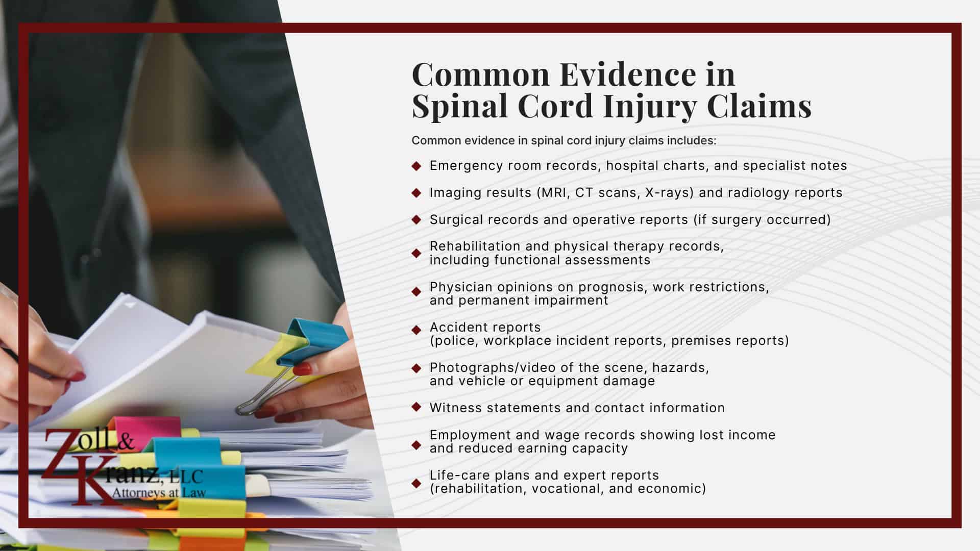 Common Evidence in Spinal Cord Injury Claims; Filing a Spinal Cord Injury Lawsuit in Ohio; Steps Injury Victims Should Take Immediately After an Accident; Calculating the Full Extent of Your Damages; Investigating Liability and Identifying At-Fault Parties; How Our Toledo Spinal Cord Injury Attorneys Build Strong Cases; Understanding Spinal Cord Injury Claims in Toledo, Ohio; Common Types of Spinal Cord Injury Cases We Handle