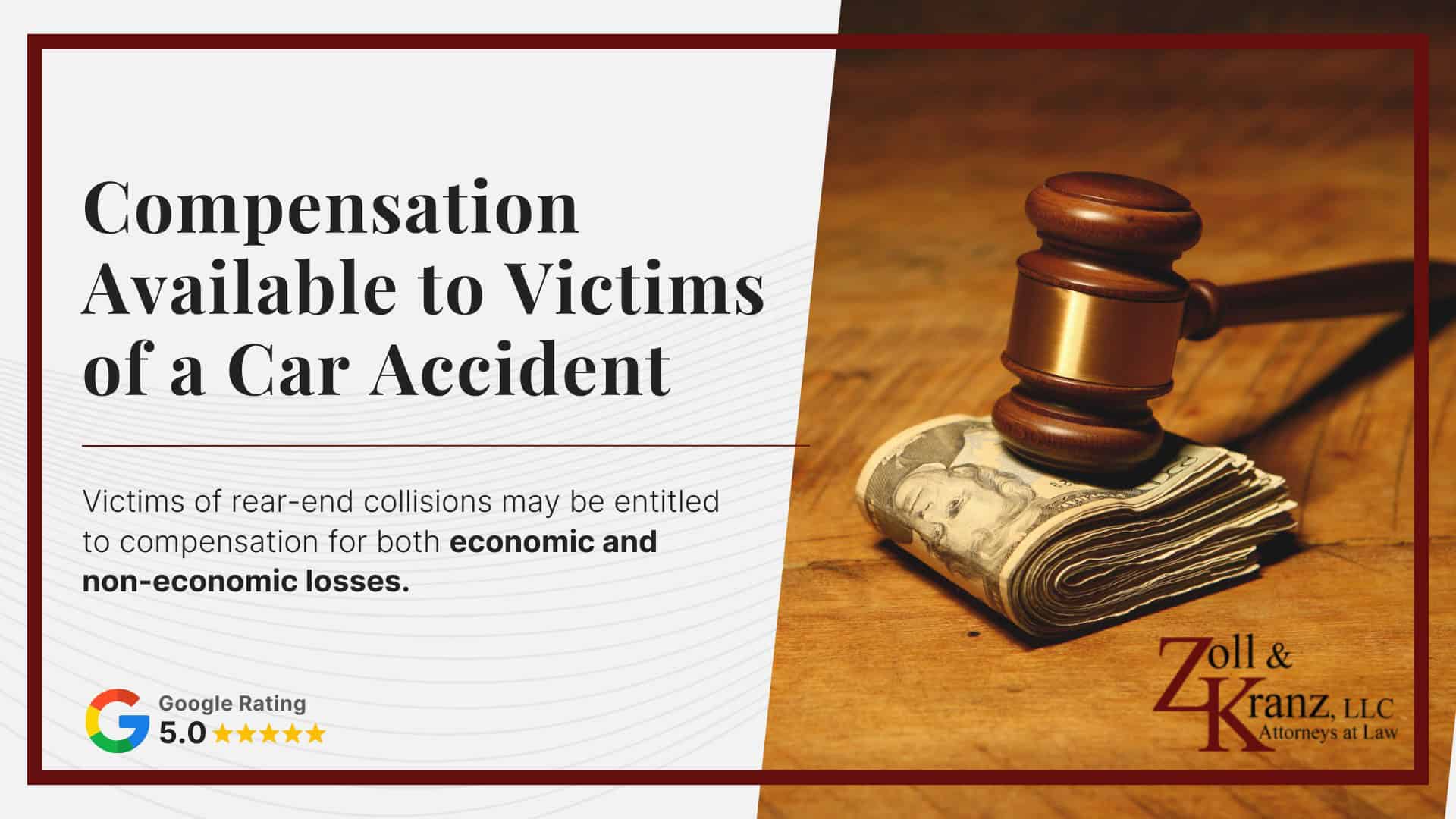 Compensation Available to Victims of a Car Accident; Personal Injury Claim Process; Steps Victims Should Take After a Rear-End Accident; Injuries Commonly Associated With Rear-End Collisions; Fault and Liability in Rear-End Accidents; How Rear-End Collisions Occur