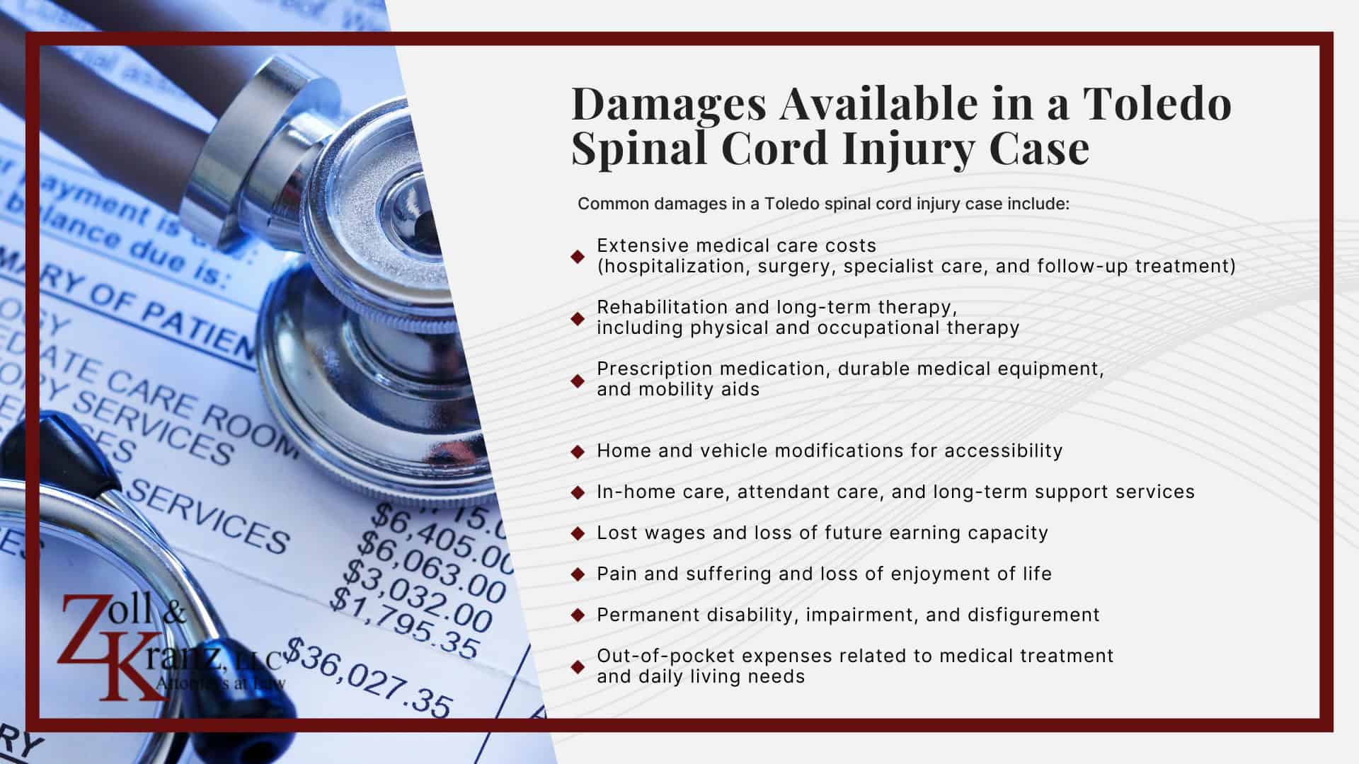 Damages Available in a Toledo Spinal Cord Injury Case; Common Evidence in Spinal Cord Injury Claims; Filing a Spinal Cord Injury Lawsuit in Ohio; Steps Injury Victims Should Take Immediately After an Accident; Calculating the Full Extent of Your Damages; Investigating Liability and Identifying At-Fault Parties; How Our Toledo Spinal Cord Injury Attorneys Build Strong Cases; Understanding Spinal Cord Injury Claims in Toledo, Ohio; Common Types of Spinal Cord Injury Cases We Handle