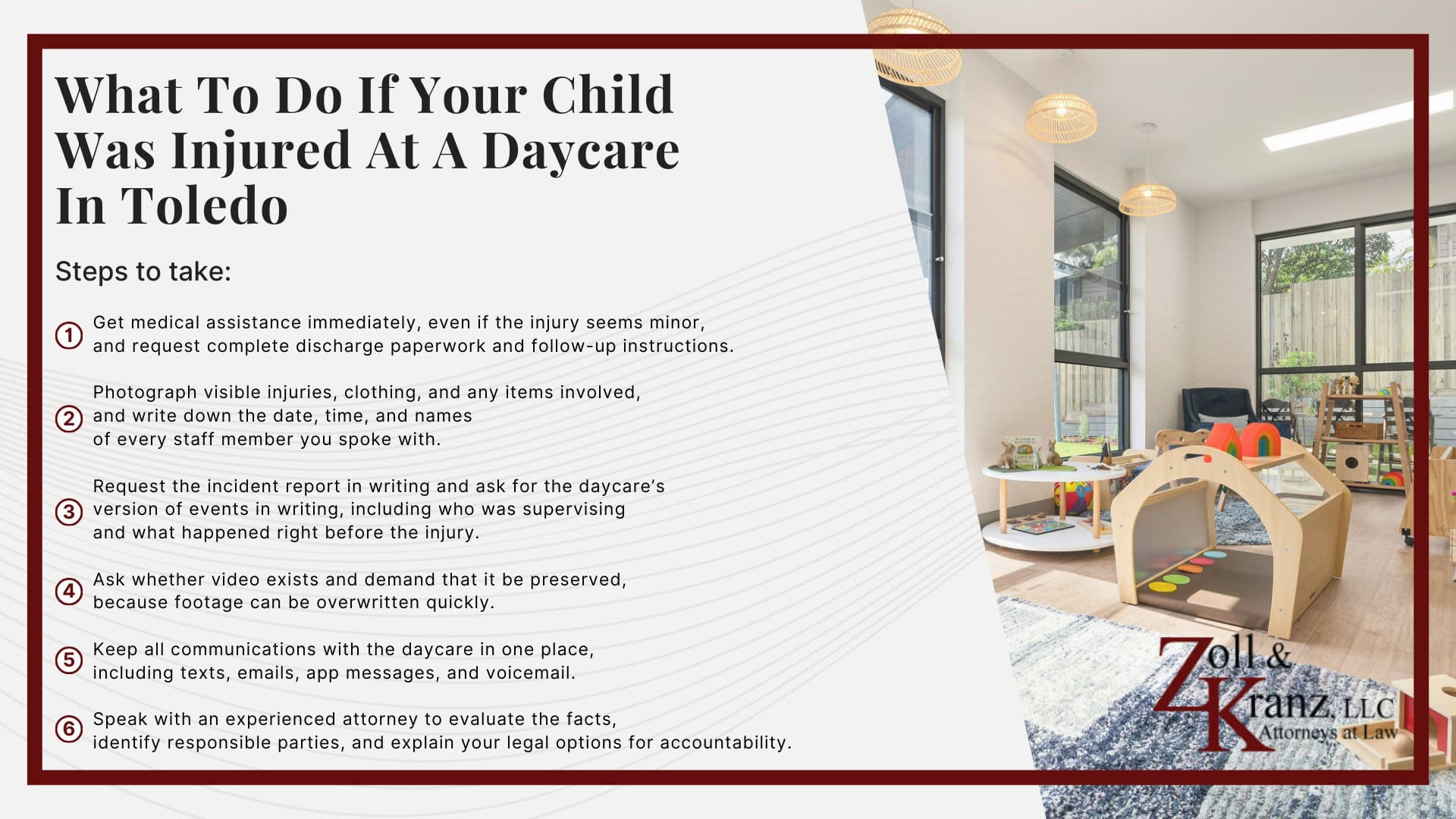 What To Do If Your Child Was Injured At A Daycare In Toledo; Warning Signs of Abuse Or Neglect In A Daycare Setting; Injuries We See In Daycare Negligence Cases; Common Types of Daycare Abuse, Neglect, and Negligence; What Counts as Daycare Negligence In Ohio