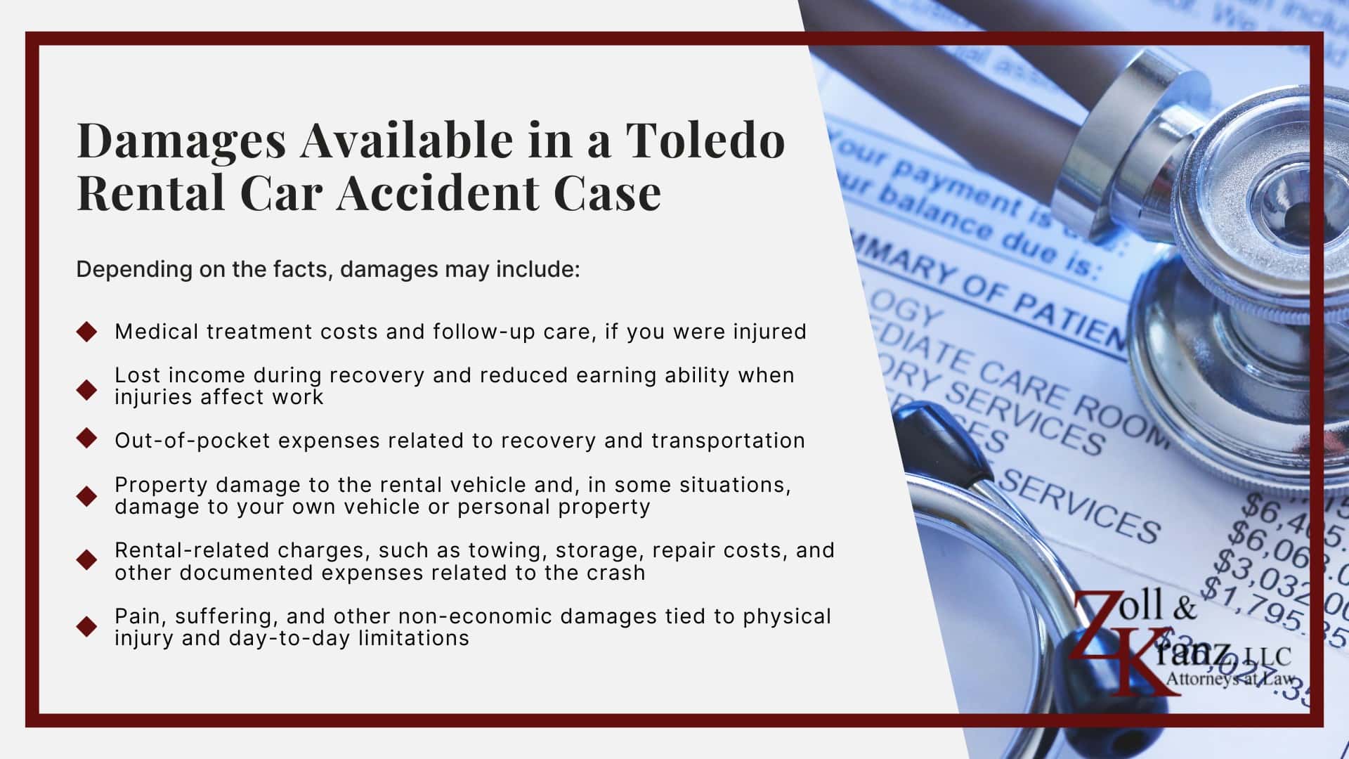 Damages Available in a Toledo Rental Car Accident Case; Common Evidence in Rental Car Accident Claims; Steps to Take After a Rental Car Accident in Toledo; The Legal Process of Rental Car Accidents in Toledo; How Our Toledo Rental Car Accident Attorneys Build Strong Cases; Understanding Rental Car Accident Claims in Toledo, Ohio; Who Is At Fault For A Rental Car Accident