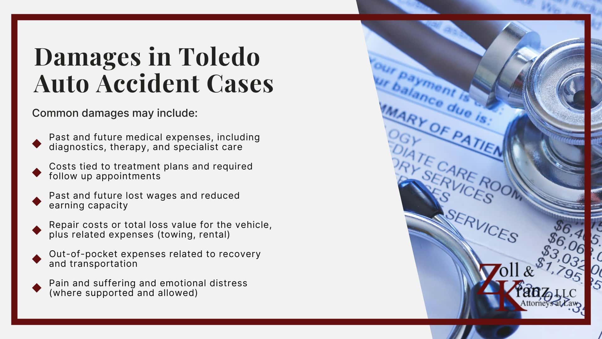 Damages in Toledo Auto Accident Cases; Do You Qualify For a Toledo Auto Accident Case; Steps To Take After a Toledo Auto Accident; How Our Lawyers Can Assist You; The Legal Process of Toledo Auto Accident Cases; Evidence in Auto Accident Cases in Toledo; Types of Evidence in Auto Accident Cases; Preserving Evidence After an Auto Accident