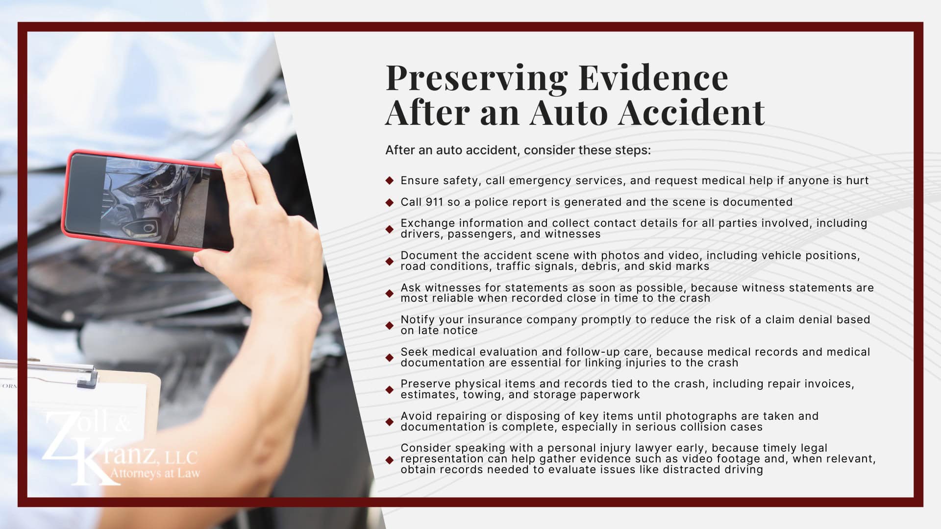 Evidence in Auto Accident Cases in Toledo; Types of Evidence in Auto Accident Cases; Preserving Evidence After an Auto Accident