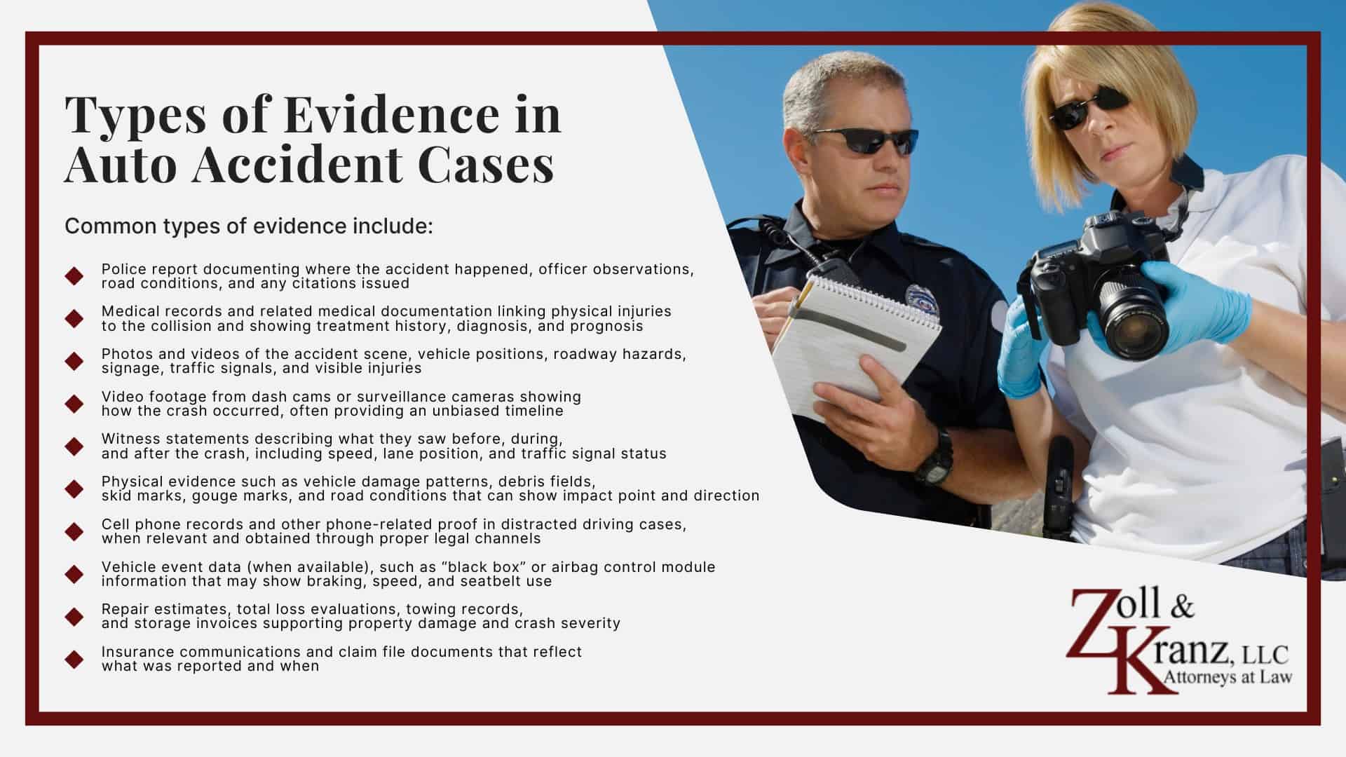 Evidence in Auto Accident Cases in Toledo; Types of Evidence in Auto Accident Cases