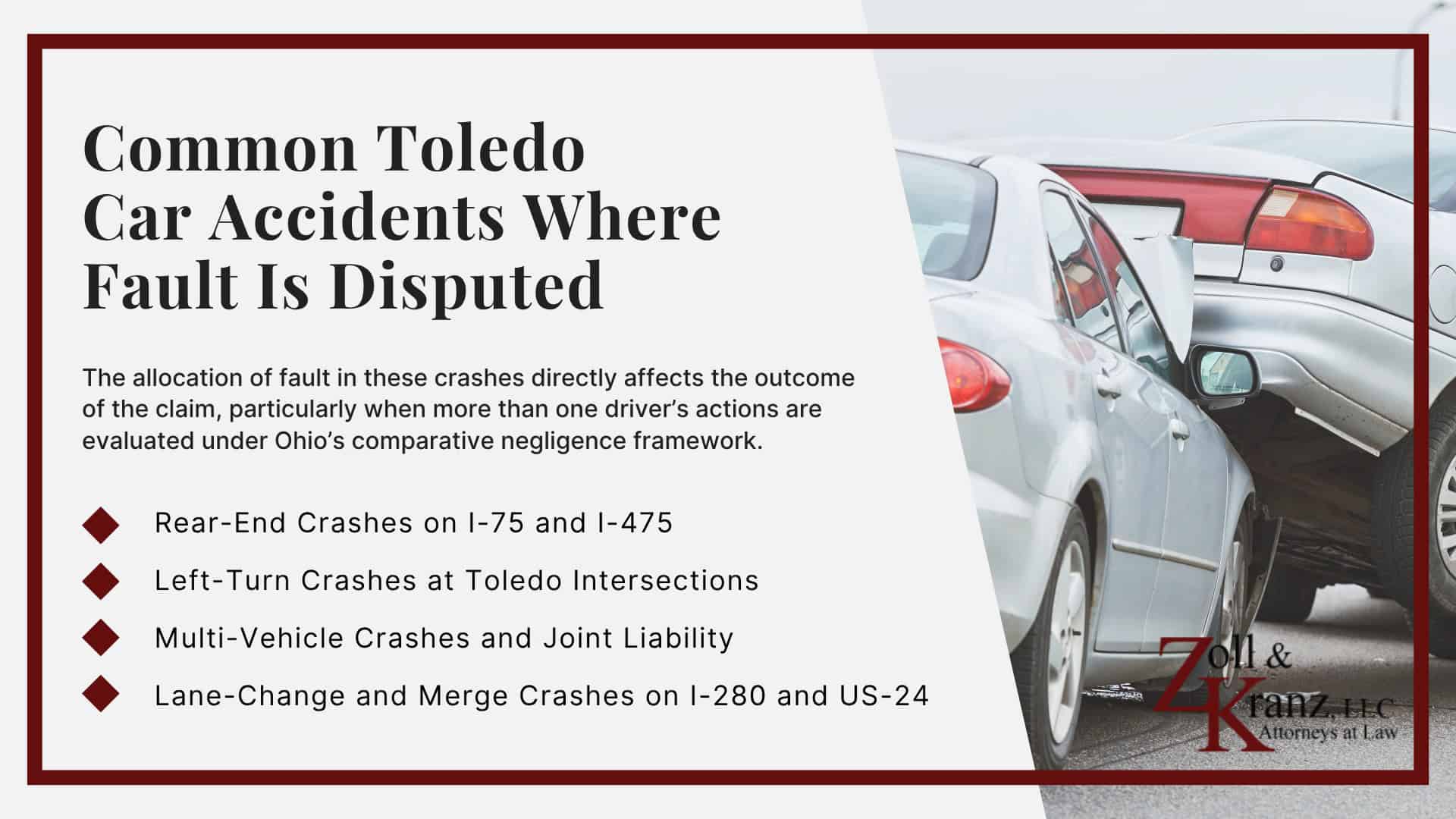 Common Toledo Car Accidents Where Fault Is Disputed; Comparative Negligence Compared to Other State Fault Systems; Calculating Compensation Under Ohio Comparative Negligence; How Fault Is Investigated After a Toledo Car Accident; The 51% Bar Rule in Ohio Car Accident Cases; How Ohio Modified Comparative Negligence Works
